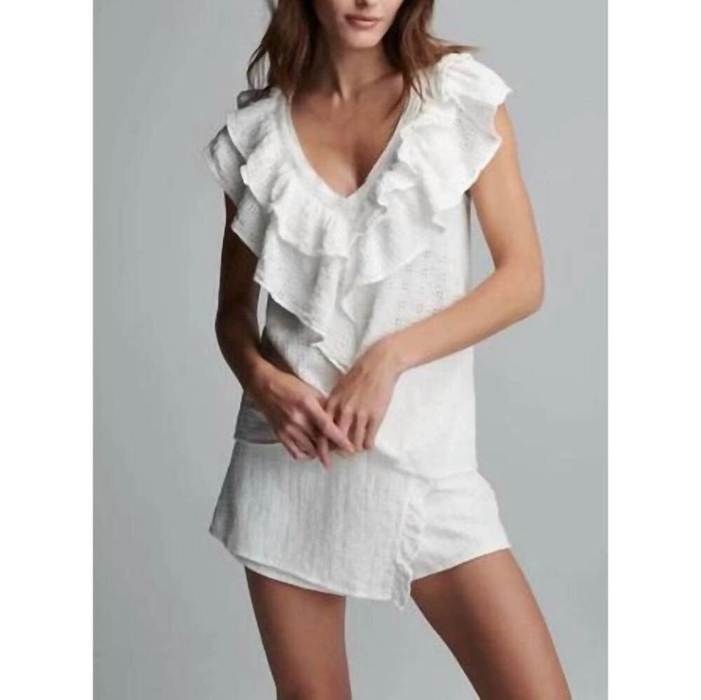 Sundays Sleeveless Ruffle V-Neck Eyelet Top Cream Boho Summer Tank Size XS